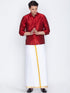 Vastramay Men's Maroon Cotton Silk Blend Shirt with Dhoti